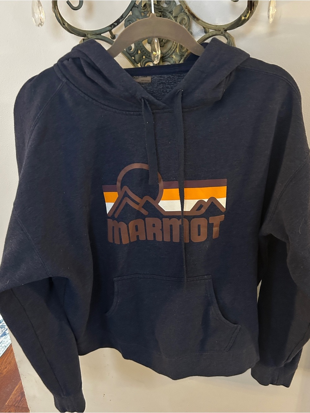Marmot Women’s XL Retro Mountain Graphic Hoodie Navy Blue Outdoor Gorpcore